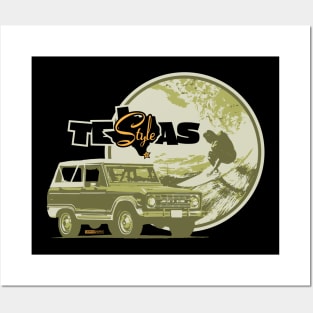 Texas-Style Surfer with Ford Bronco in olive drab Posters and Art